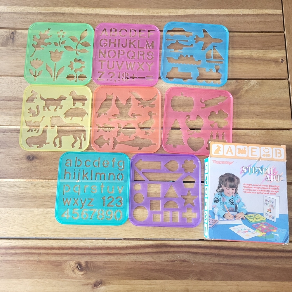 Vintage 1987 Tuppertoys Stencil Art Ser Complete Letters Numbers Animals
